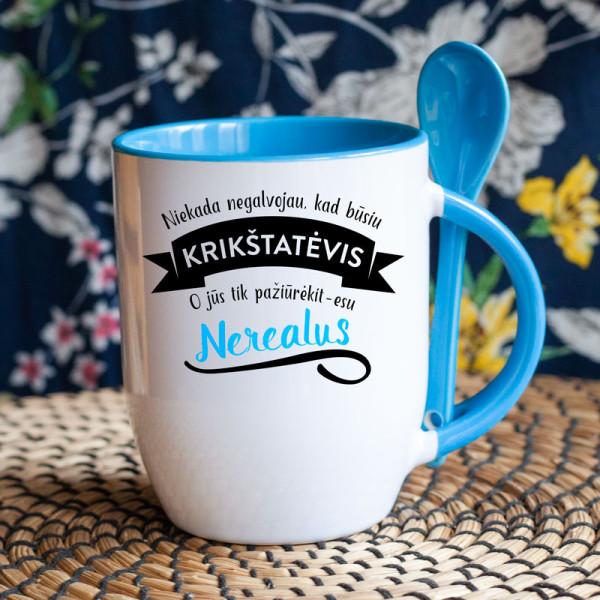 Puodelis su šaukšteliu "Nerealus krikštatėvis" Puodelis su šaukšteliu "Nerealus krikštatėvis"