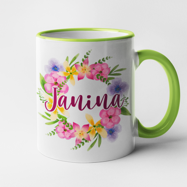 Puodelis "Janina tarp gėlių" Puodelis "Janina tarp gėlių"