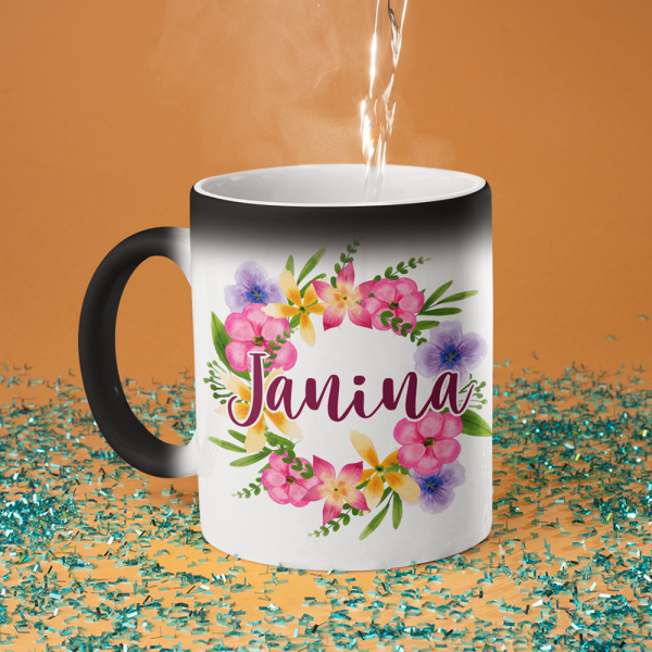 Puodelis "Janina tarp gėlių" Puodelis "Janina tarp gėlių"