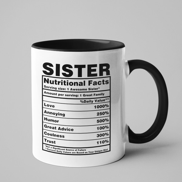 Puodelis "Sister Nutrition Facts" Puodelis "Sister Nutrition Facts"