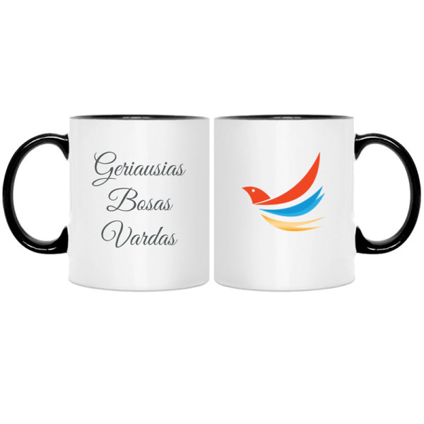 Puodelis su įmonės logotipu ir boso vardu Puodelis su įmonės logotipu ir boso vardu