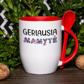 Puodelis su šaukšteliu "Geriausia mamytė"