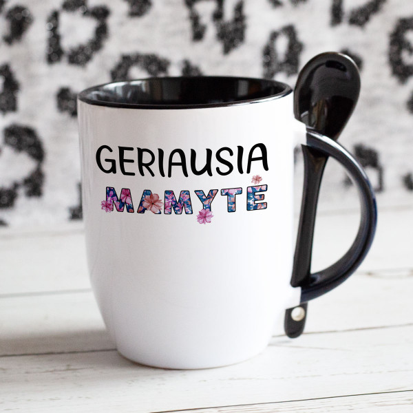 Puodelis su šaukšteliu "Geriausia mamytė" Puodelis su šaukšteliu "Geriausia mamytė"