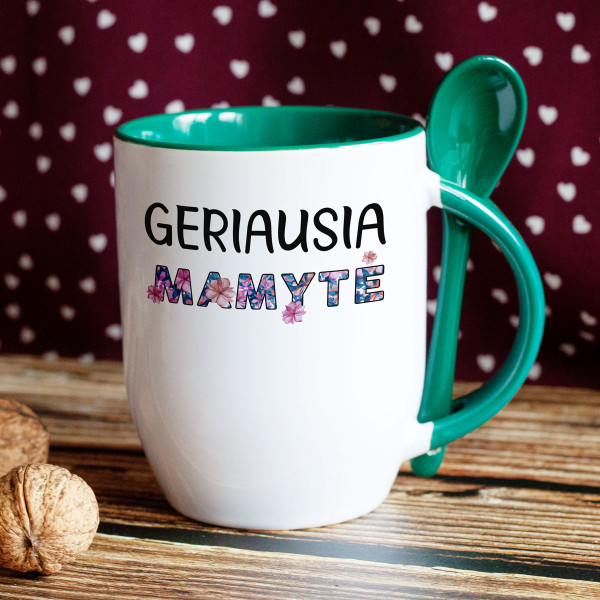 Puodelis su šaukšteliu "Geriausia mamytė" Puodelis su šaukšteliu "Geriausia mamytė"