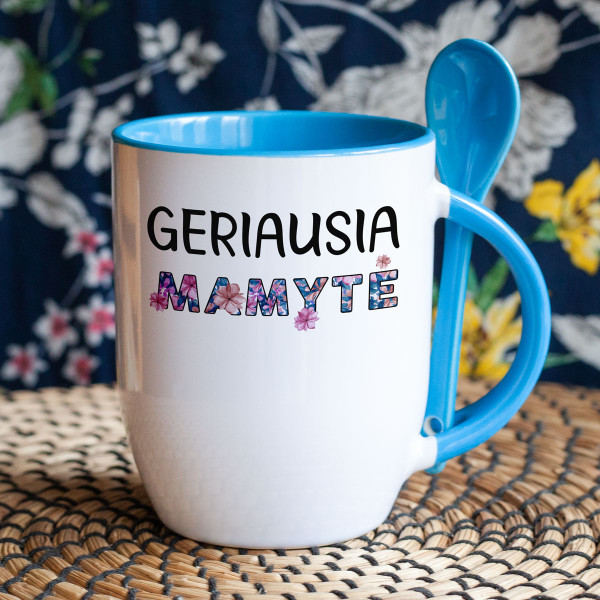 Puodelis su šaukšteliu "Geriausia mamytė" Puodelis su šaukšteliu "Geriausia mamytė"
