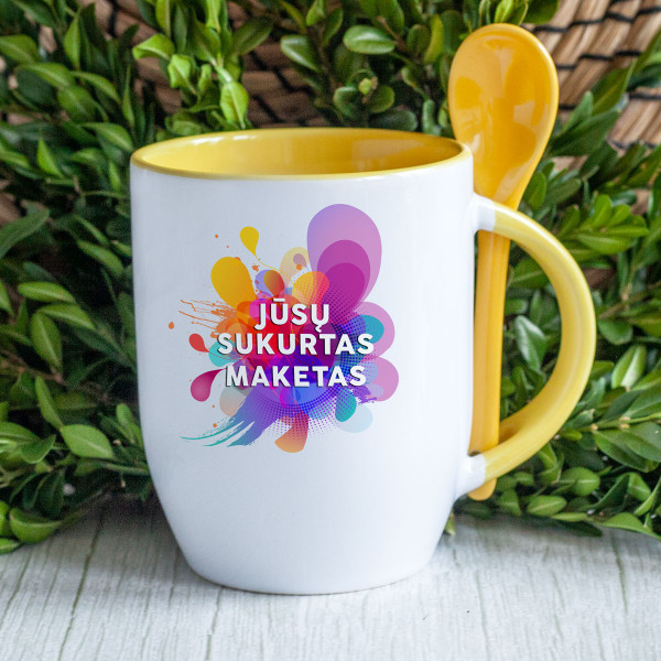 Puodelis su šaukšteliu ir Jūsų sukurtu dizainu Puodelis su šaukšteliu ir Jūsų sukurtu dizainu