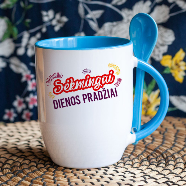 Puodelis su šaukšteliu "Sėkmingai dienos pradžiai" Puodelis su šaukšteliu "Sėkmingai dienos pradžiai"