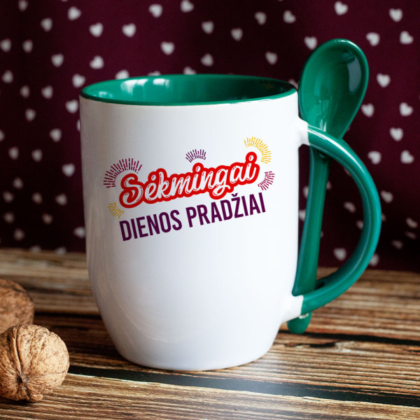 Puodelis su šaukšteliu "Sėkmingai dienos pradžiai" Puodelis su šaukšteliu "Sėkmingai dienos pradžiai"