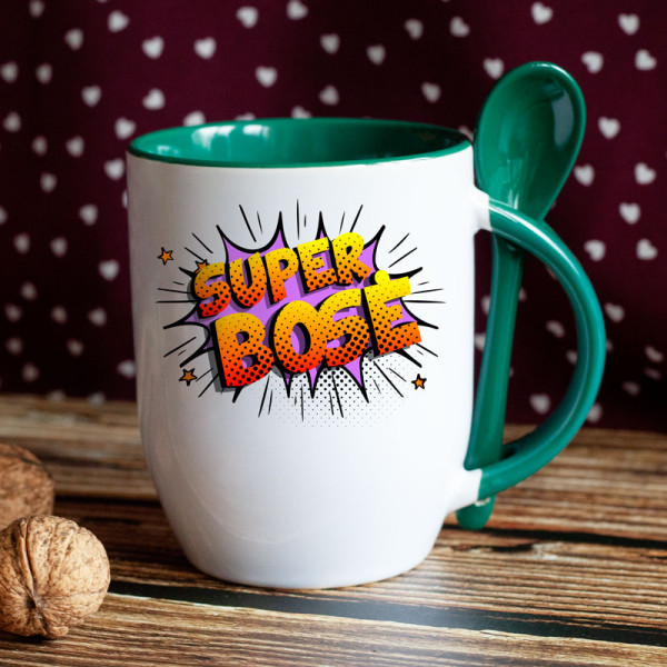 Puodelis su šaukšteliu "Super bosė" Puodelis su šaukšteliu "Super bosė"