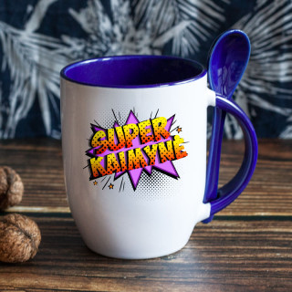 Puodelis su šaukšteliu "Super kaimynė"