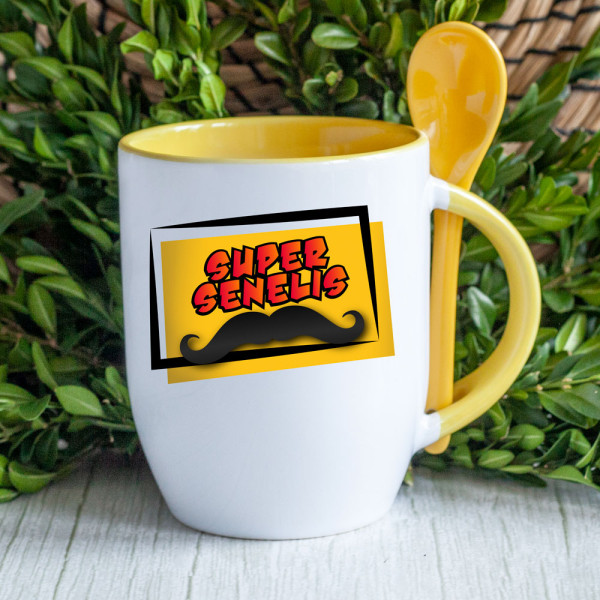 Puodelis su šaukšteliu "Super senelis" Puodelis su šaukšteliu "Super senelis"