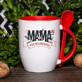 Puodelis su šaukšteliu "Visų mylimiausia MAMA"