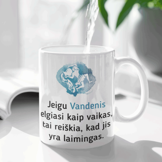 Puodelis su zodiako ženklu "Vandenis"