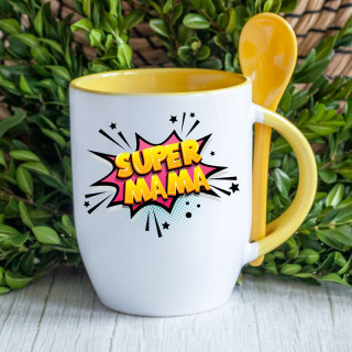 Puodelis su šaukšteliu "Super mama"