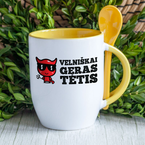 Puodelis su šaukšteliu "Velniškai geras tėtis" Puodelis su šaukšteliu "Velniškai geras tėtis"