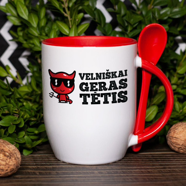 Puodelis su šaukšteliu "Velniškai geras tėtis" Puodelis su šaukšteliu "Velniškai geras tėtis"