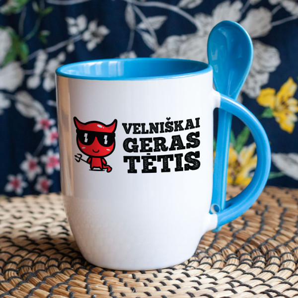 Puodelis su šaukšteliu "Velniškai geras tėtis" Puodelis su šaukšteliu "Velniškai geras tėtis"