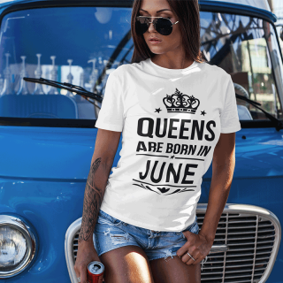 Moteriški marškinėliai "Queens are born" su Jūsų pasirinktu mėnesiu