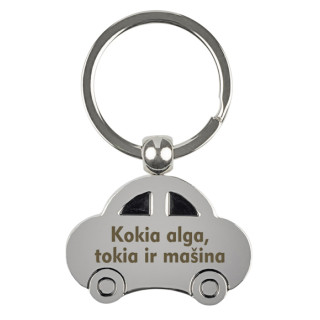Graviruotas raktų pakabukas "Kokia alga, tokia ir mašina."