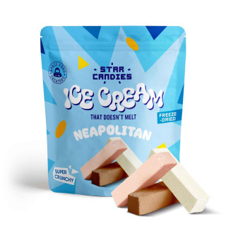 STAR CANDIES šaltyje džiovinti ledai NEAPOLITAN (vaniliniai, šokoladiniai, braškiniai), 16g