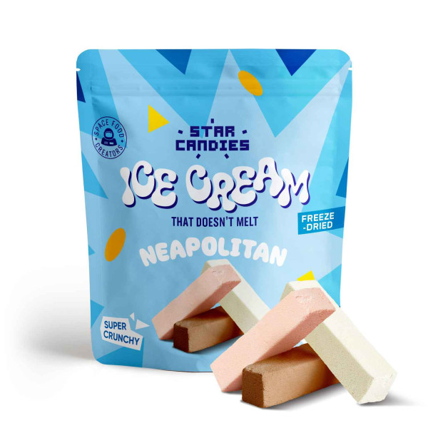 STAR CANDIES šaltyje džiovinti ledai NEAPOLITAN (vaniliniai, šokoladiniai, braškiniai), 16g