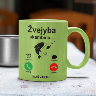 Spalvotas puodelis "Žvejyba skambina"
