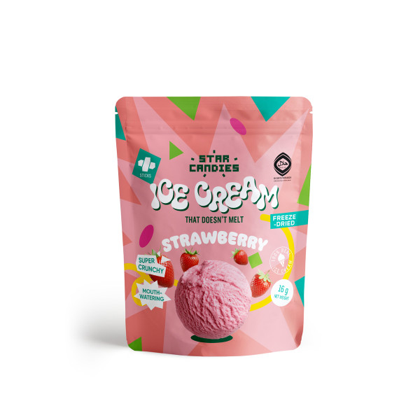 STAR CANDIES šaltyje džiovinti braškiniai ledai, 16g STAR CANDIES šaltyje džiovinti braškiniai ledai, 16g