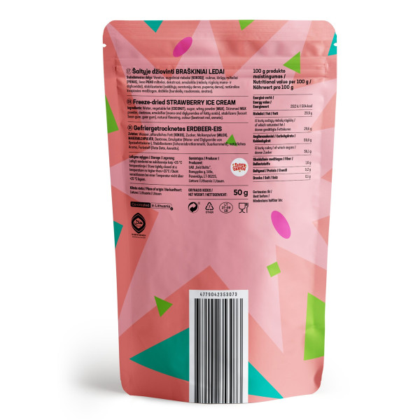 STAR CANDIES šaltyje džiovinti braškiniai ledai, 50g STAR CANDIES šaltyje džiovinti braškiniai ledai, 50g