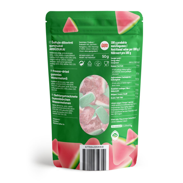 STAR CANDIES šaltyje džiovinti guminukai "Arbūziukai", 50g. STAR CANDIES šaltyje džiovinti guminukai "Arbūziukai", 50g.