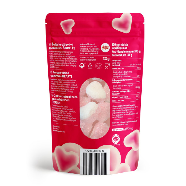 STAR CANDIES šaltyje džiovinti guminukai "Hearts", 30g. STAR CANDIES šaltyje džiovinti guminukai "Hearts", 30g.