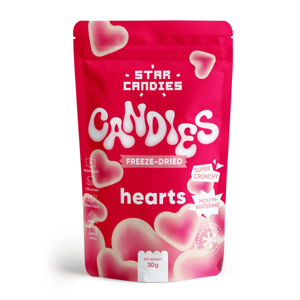 STAR CANDIES šaltyje džiovinti guminukai "Hearts", 30g. STAR CANDIES šaltyje džiovinti guminukai "Hearts", 30g.
