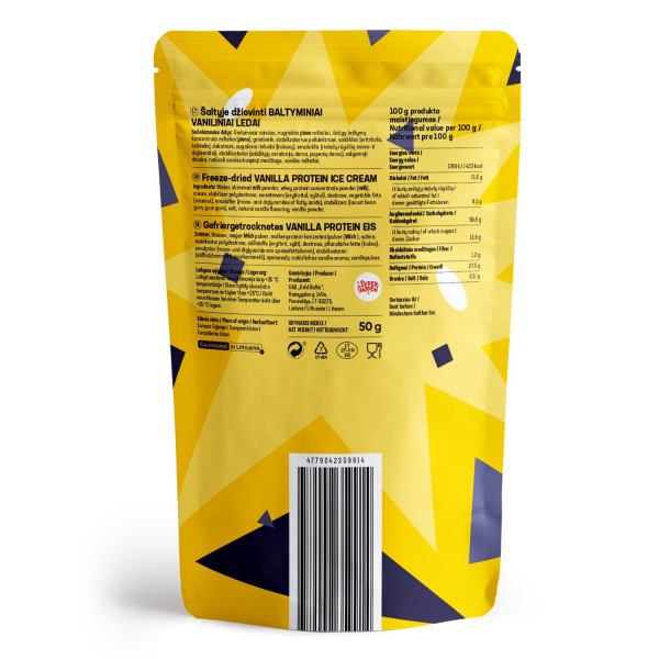 STAR CANDIES šaltyje džiovinti vanilės skonio proteininiai ledai, 50g STAR CANDIES šaltyje džiovinti vanilės skonio proteininiai ledai, 50g