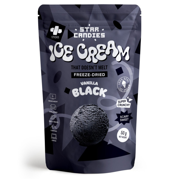 STAR CANDIES šaltyje džiovinti vaniliniai juodieji ledai, 50g STAR CANDIES šaltyje džiovinti vaniliniai juodieji ledai, 50g