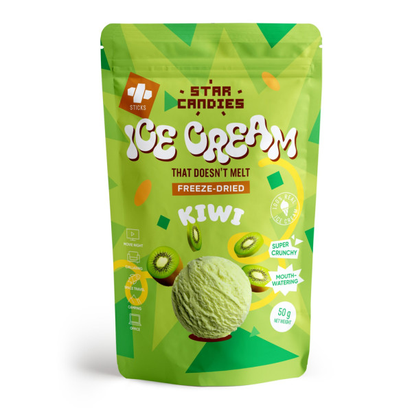 STAR CANDIES šaltyje džiovinti kivi skonio ledai, 50g STAR CANDIES šaltyje džiovinti kivi skonio ledai, 50g