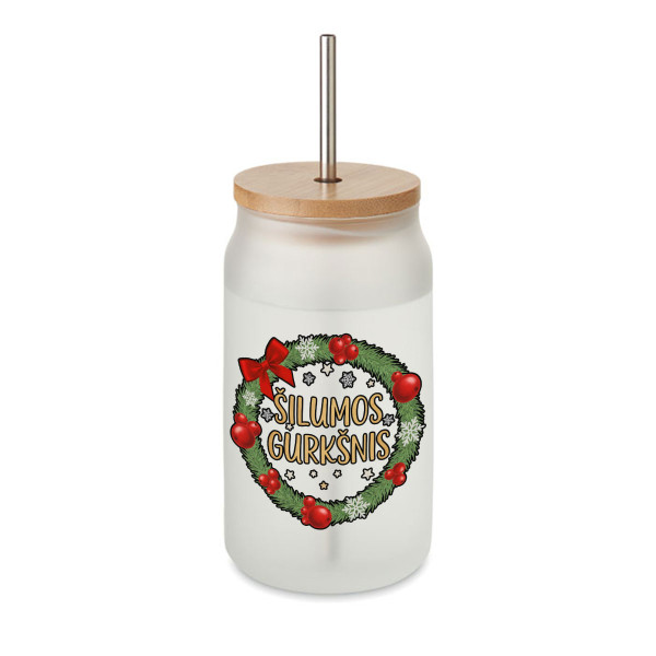 Stiklainis gėrimams su metaliniu šiaudeliu "Šilumos gurkšnis", 400ml