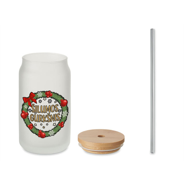 Stiklainis gėrimams su metaliniu šiaudeliu "Šilumos gurkšnis", 400ml