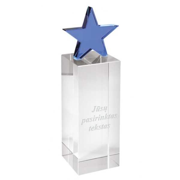 Stiklinis trofėjus "Blue Star" su Jūsų graviruotu tekstu Stiklinis trofėjus "Blue Star" su Jūsų graviruotu tekstu