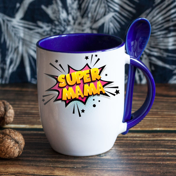 Puodelis su šaukšteliu "Super mama" Puodelis su šaukšteliu "Super mama"