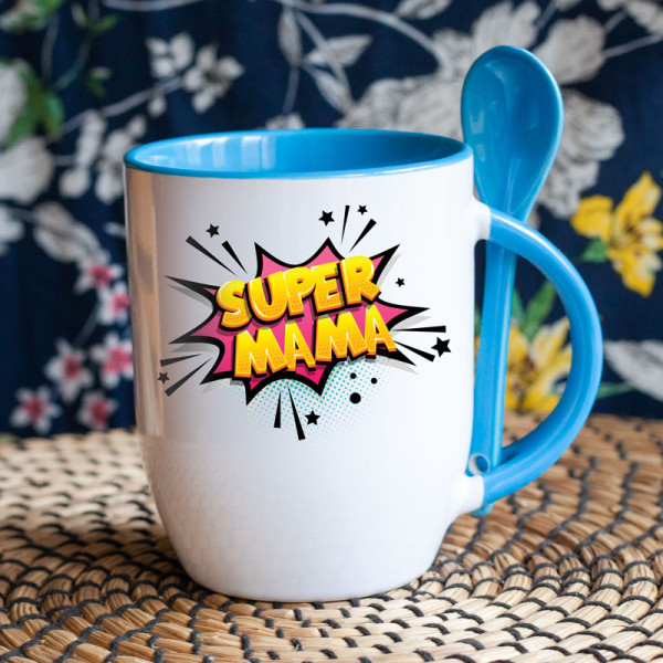 Puodelis su šaukšteliu "Super mama" Puodelis su šaukšteliu "Super mama"