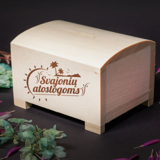Medinė graviruota taupyklė - skrynelė "Svajonių atostogoms"