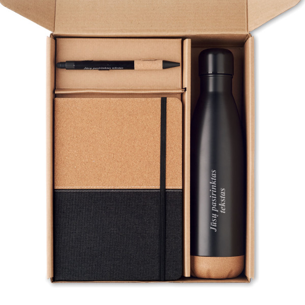 Tvarus dovanų rinkinys "ECO Black" su Jūsų pasirinktu tekstu