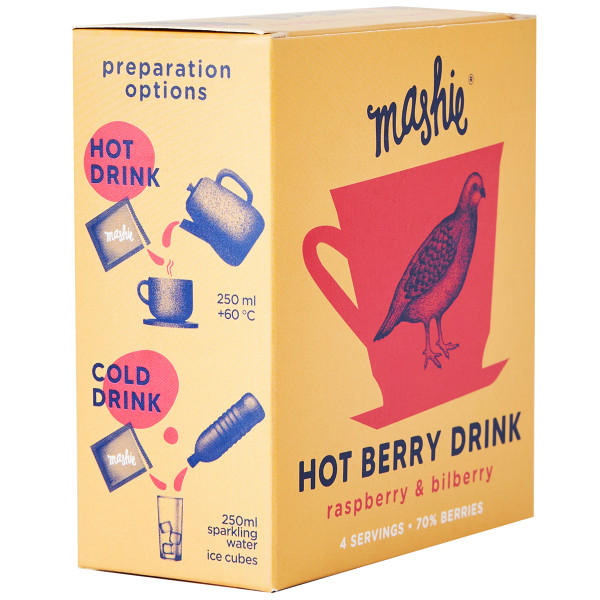 Uogų tyrės arbata "MASHIE" su avietėmis ir mėlynėmis, (4vnt x 40ml) Uogų tyrės arbata "MASHIE" su avietėmis ir mėlynėmis, (4vnt x 40ml)