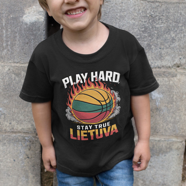 Vaikiški marškinėliai "Lietuva: play hard, stay true"