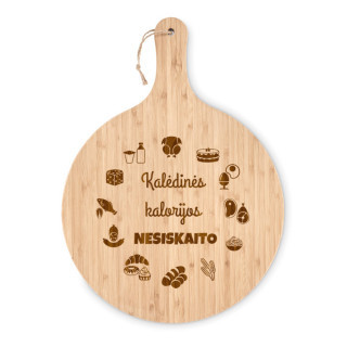 XXL bambukinė apvali pjaustymo lentelė "Kalėdinės kalorijos nesiskaito" (31cm)